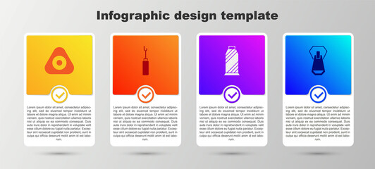 Set Sewing chalk, Awl tool, thread on spool and Zipper. Business infographic template. Vector