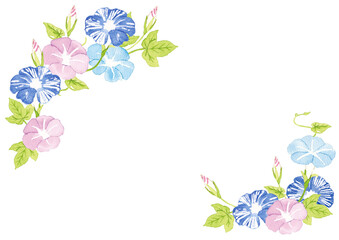 水彩　朝顔フレームイラスト