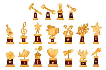 Golden Awards and Trophy of Different Shapes Vector Set