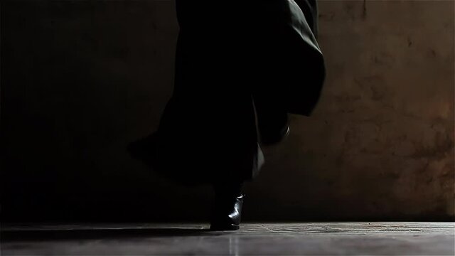 A Malambo Male Dancer doing Feet Movements and Stampings on the Floor, Argentine Folkloric Dance. 4K Resolution.