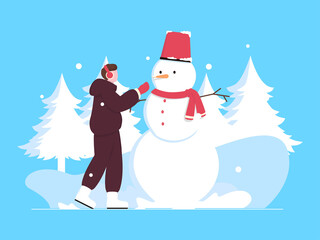 Illustration of A Man and Snowman to celebrating Christmas