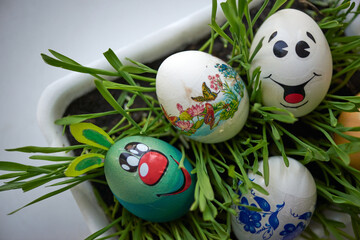 cool funny blue easter egg with ears