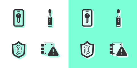 Set House under protection, Smart key, Fingerprint and Electric toothbrush icon. Vector