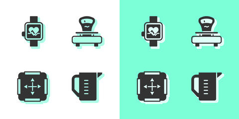 Set Measuring cup, Smart watch, Area measurement and Scales icon. Vector
