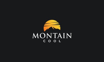 mountain logo design with black background and bright golden yellow logo