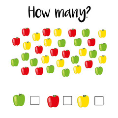 How many objects.Preschool Counting Activities. Printable worksheet. Educational game for children, toddlers and kids pre school age. Mathematics task. Learning mathematics, numbers.Tasks for addition