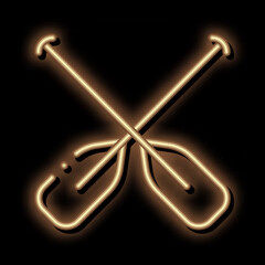 Boat Oars Canoeing neon light sign vector. Glowing bright icon sign. transparent symbol illustration