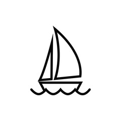 Yacht vector icon. A sailing boat is floating on the waves. The element for the logo. A symbol of travel, recreation at sea, sailing regatta. Black outline isolated on a white background