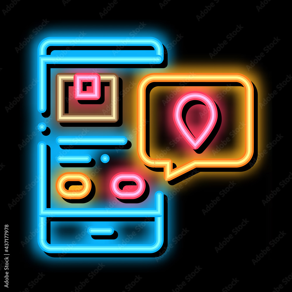 Canvas Prints parcel location phone tracking postal transportation company neon light sign vector. glowing bright 