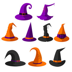 Set of witch hats, Halloween. vector isolated on a white background
