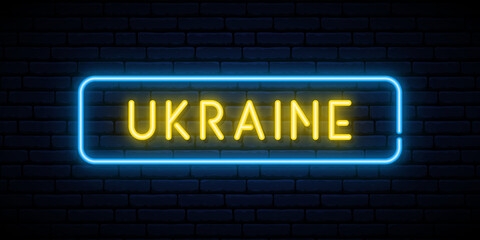 Fototapeta na wymiar Ukraine neon sign. Bright light signboard. Vector banner.