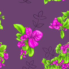 watercolor seamless floral tropical pattern with bougainvillea vector hand drawn style print textile composition fashion runway color pallet woman look