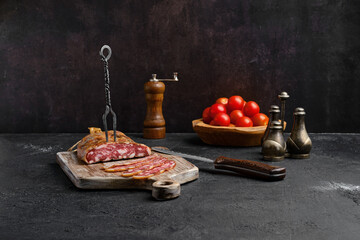 Homemade smoked pork sausage in organic casing