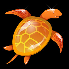 アイコン風のウミガメ-黒背景