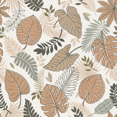 Tropical seamless pattern with exotic leaves.