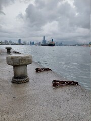 harbor ocean and Kaohsiung city during the rainy day design for travel concept