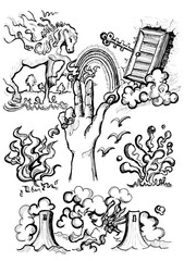 Fototapeta premium サイケデリックで魔術的な線画