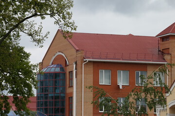 Vintage brown brick building in the street