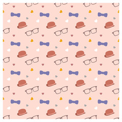 Vector seamless pattern for Father's Day with hat, bow tie, eyeglasses, and love.