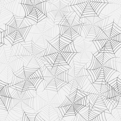 Vector seamless texture with black spider web on a white background.