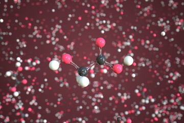 Glycolic acid molecule made with balls, scientific molecular model. Chemical 3d rendering