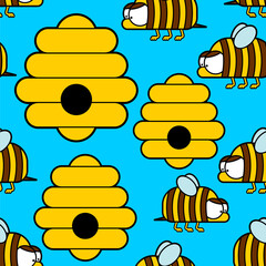Bee pattern seamless. bees and hives background vector. Baby fabric ornament