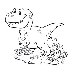 Cute colouring page, Tyrannosaurus dinosaur cartoon linear style, Isolated on white background, Vector Illustration