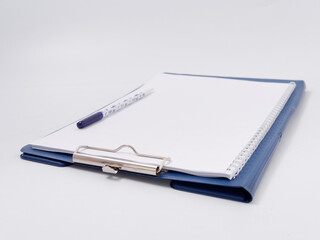 signing documents folder binder pen on white background
