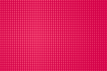 Pop art comic background. Halftone dotted pattern. Red print with circles. Cartoon vintage texture. Superhero texture with half tone effect. Duotone banner. Vector illustration.