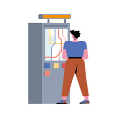 man in subway kiosk