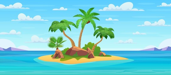 Fototapeta na wymiar Cartoon tropical island with palm trees