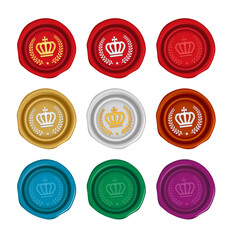 Sealing wax stamp vector illustration set ( crown emblem mark )
