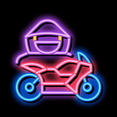 Obraz premium Motorcycle Transport Driver neon light sign vector. Glowing bright icon Motorcycle Transport Driver sign. transparent symbol illustration