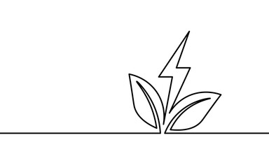 Continuous line art green energy concept. Sustainable power storage electric rechargeable supply. Charging battery eco global planet solution. Hand drawing sketch vector illustration