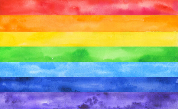 Rainbow hand drawn watercolor flag. Ideal as a web banner. Lgbt transgender flag for pride month celebration. Human rights.