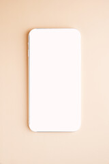 White mobile smartphone mockup. For game design, smartphone app presentation or portfolio layouts. This smartphone mockup on a beige trendy background. High quality photo