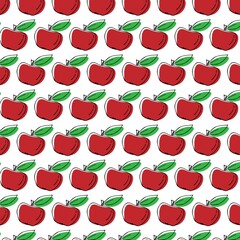 Vector seamless pattern with red apples in doodle style