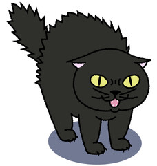 毛を逆立てて威嚇する黒猫