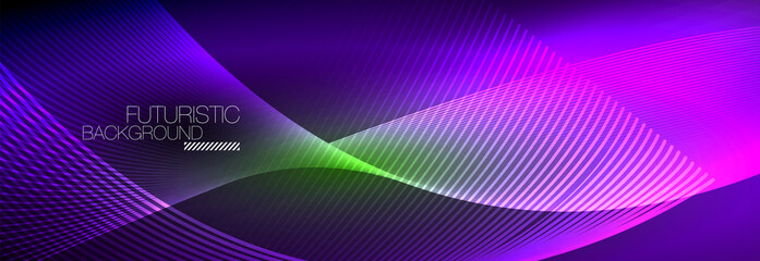 Abstract neon glowing light in the dark with waves. Shiny magic energy and motion concept, vector abstract wallpaper background