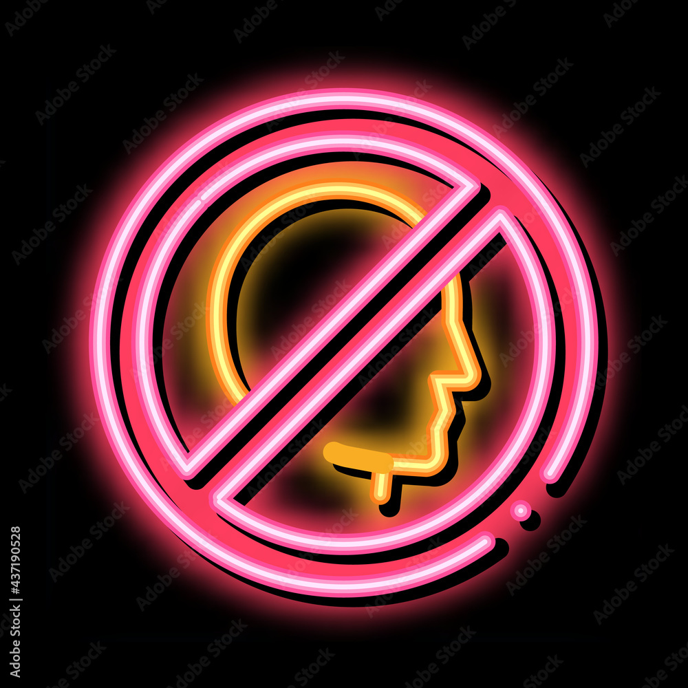 Sticker Prohibition of Personality neon light sign vector. Glowing bright icon Prohibition of Personality sign. transparent symbol illustration