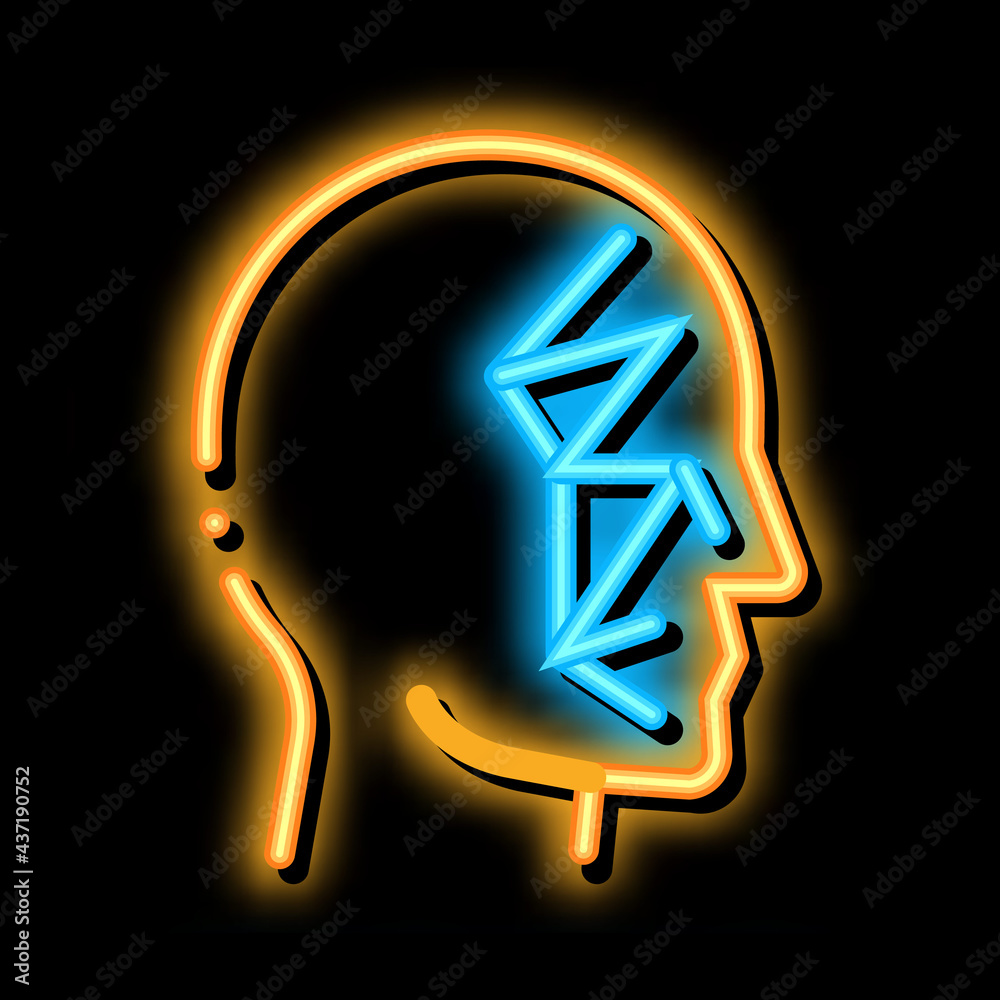 Poster face scan by points point projectors neon light sign vector. glowing bright icon face scan by points