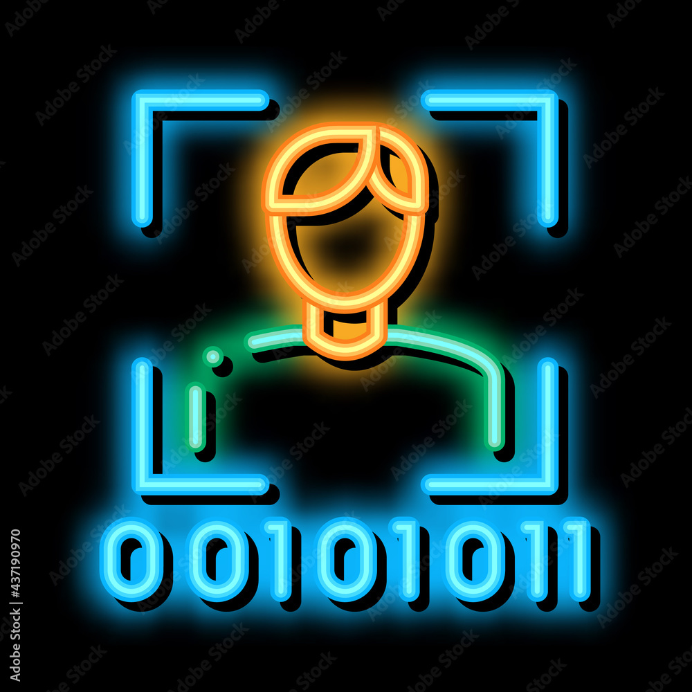 Poster human binary code neon light sign vector. glowing bright icon human binary code sign. transparent sy