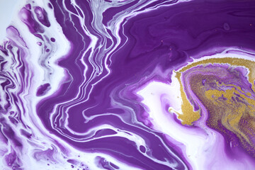 White and purple colors flow down and mix with each other. Abstract ink background.