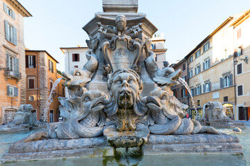 Fototapeta na wymiar Fountain of the Pantheon on Piazza della Rotonda in front of temple Pantheon, Rome, Italy