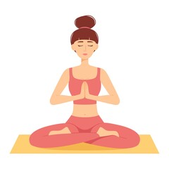 Meditating woman. Girl in lotus position practicing yoga, vector illustration