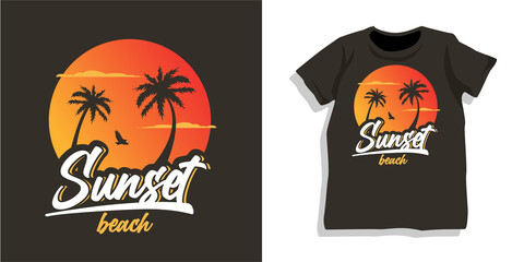 Sunset beach tshirt design - obrazy, fototapety, plakaty