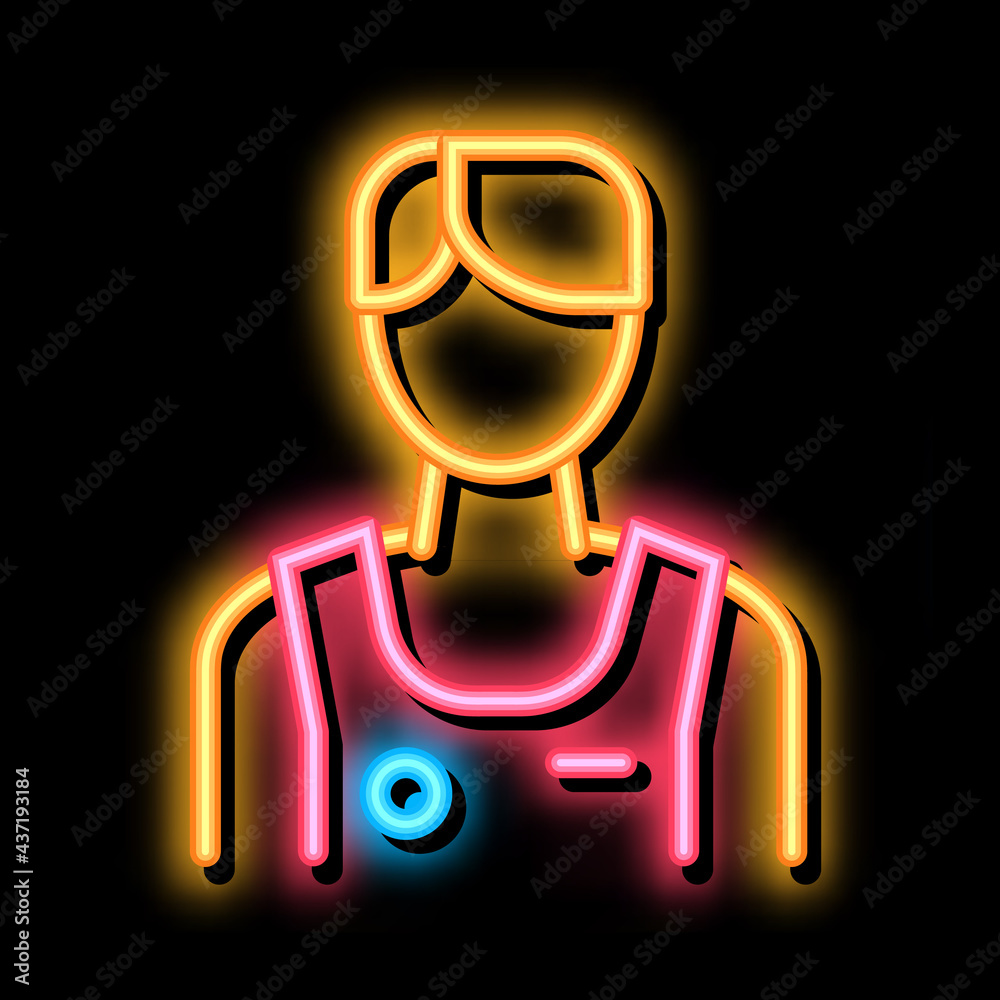 Poster Male Athlete Sportsman neon light sign vector. Glowing bright icon Male Athlete Sportsman sign. transparent symbol illustration