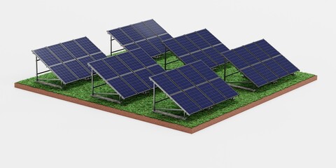 Realistic 3D Render of Solar Panel Farm