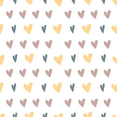 Seamless vector pattern in pastel colors with hearts illustrations. 