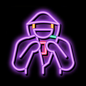 Shoplifter with Goods neon light sign vector. Glowing bright icon Shoplifter with Goods sign. transparent symbol illustration